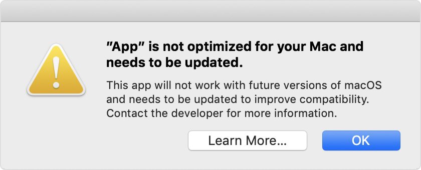 App is not optimized for your Mac and needs to be updated